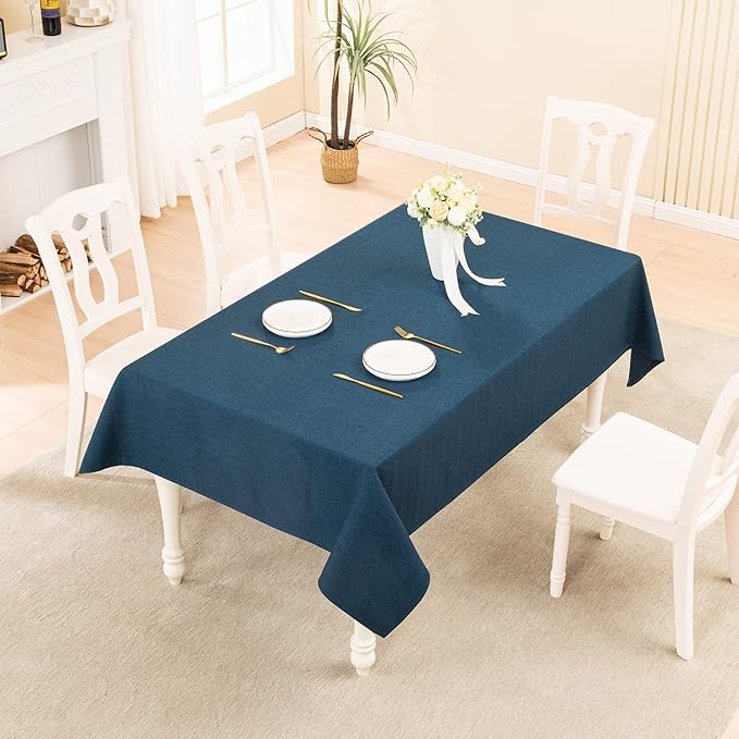 BALCONY & FALCON Rectangle Tablecloth Washable Wrinkle Resistant and Water Proof Table Cloth Decorative Linen Fabric Tablecloths for Dining Parties Kitchen Wedding and Outdoor Use (Navy Blue, 47x63)