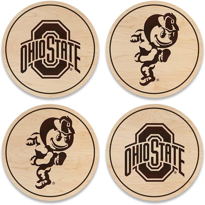 LazerEdge Ohio State Buckeyes Wooden Coaster Set - Maple Wood - Officially Licensed Product - 4-Pack