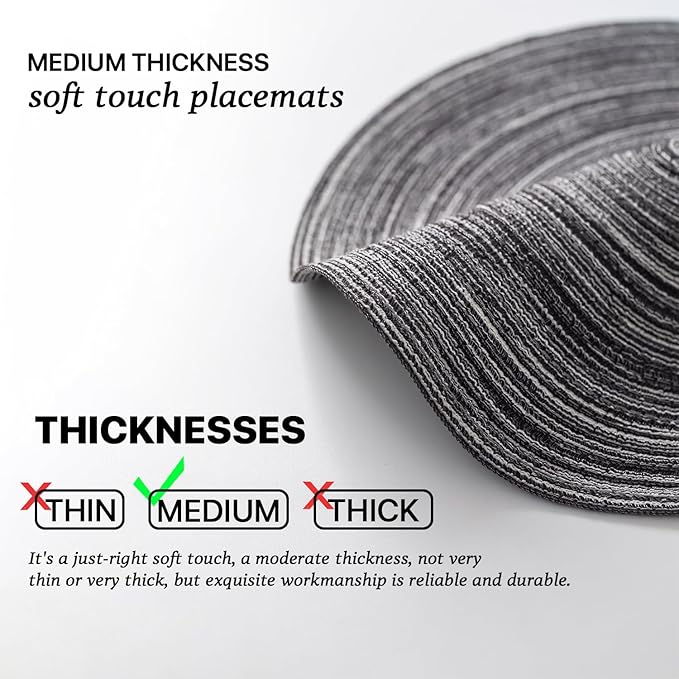 Round Placemats Set of 8 Woven Placemats Washable Braided Table Mats for Dining Table Heat Resistant Non-Slip Circle Place Mats(Mixed Gray)