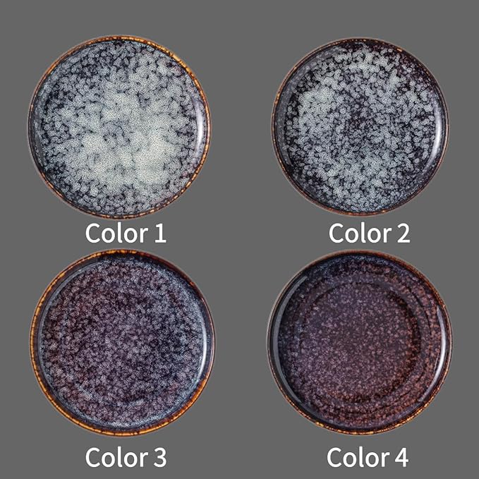 Ceramic dinner plates set of 4, Dessert & Salad plates for party and wedding, Microwave safe porcelain plates set, 8 Inch-Speckled Bluish Purple