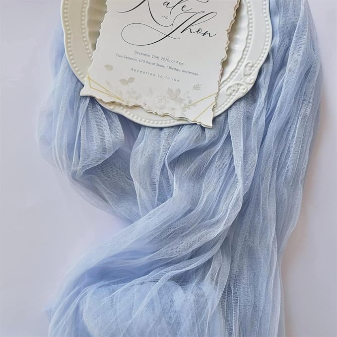 Joanlody Blue Cheesecloth Table Runner Fall Thanksgiving 10Ft Rustic Gauze Boho Cheese Cloth Table Runner for Wedding Bridal Baby Shower Decoration 6 Pack
