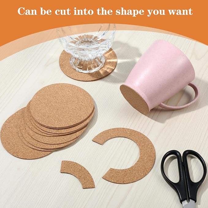 60 Pcs Self Adhesive Cork Coasters, Round Cork Backing for Coasters, Self Adhesive Coaster Rounds Backing Pads for DIY Crafts Drinks Home Tabletop Decorations