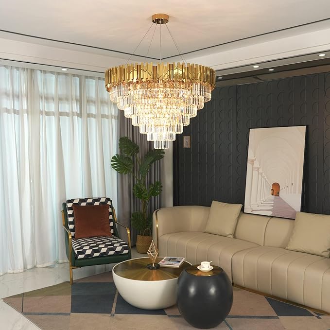 Modern Crystal Chandelier for Living Dining Room Entryway Gold Round W39.4