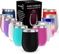 CHILLOUT LIFE 12 oz Stainless Steel Wine Tumbler with Lid - Double Wall Vacuum Insulated Wine Cup Glass Keeping Cold & Hot for Coffee, Champagne, Cocktails, Ice Cream - Powder Coated Black