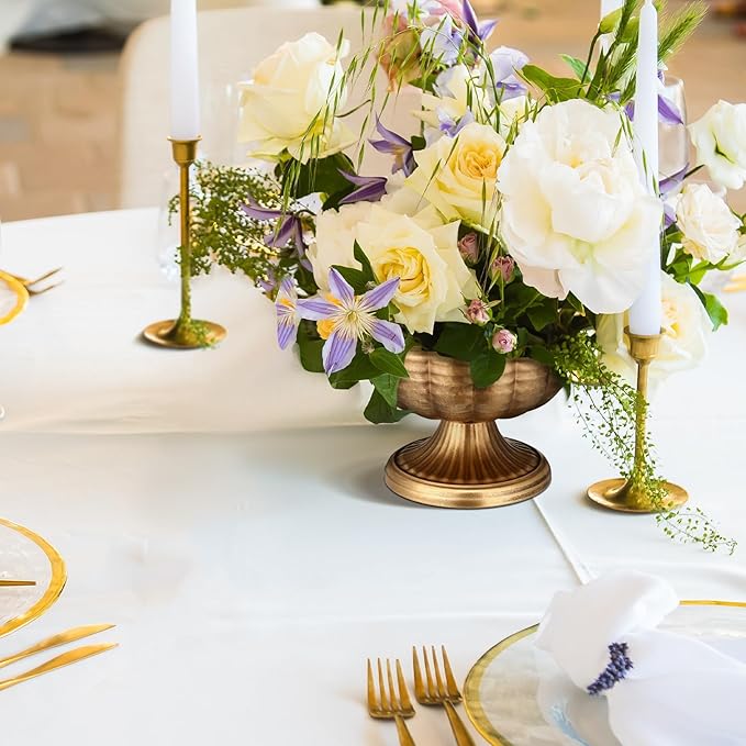 2 Pcs Distressed Vintage Gold Compote Vase for Centerpieces Compote Bowl 8'' Wide Vintage Decorative Antique Urn Planter Vase for Wedding Event Anniversary Party Indoor Outdoor Activity