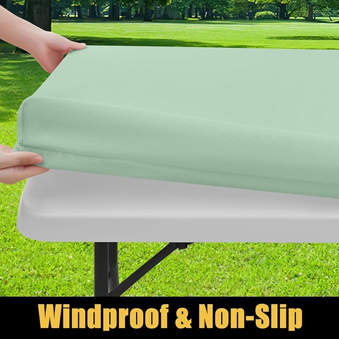Smiry Rectangle Picnic Table Cloth, Waterproof Elastic Fitted Tablecloths for 6 Foot Tables, Washable Polyester Table Cover for Camping, Indoor and Outdoor (Green, 30"x72")