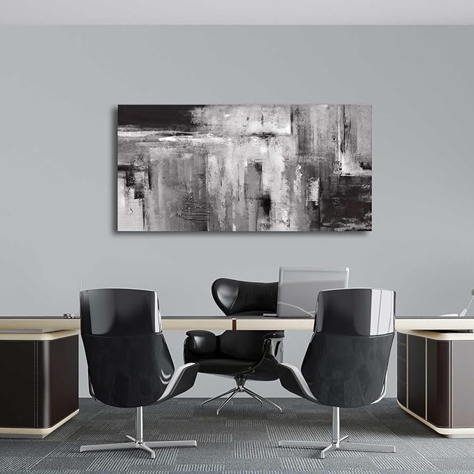 Home Wall Decor Abstract Photo Prints 24"x48" Black and Grey Wall Decor for Living Room Bedroom Office Framed Artwork for Walls