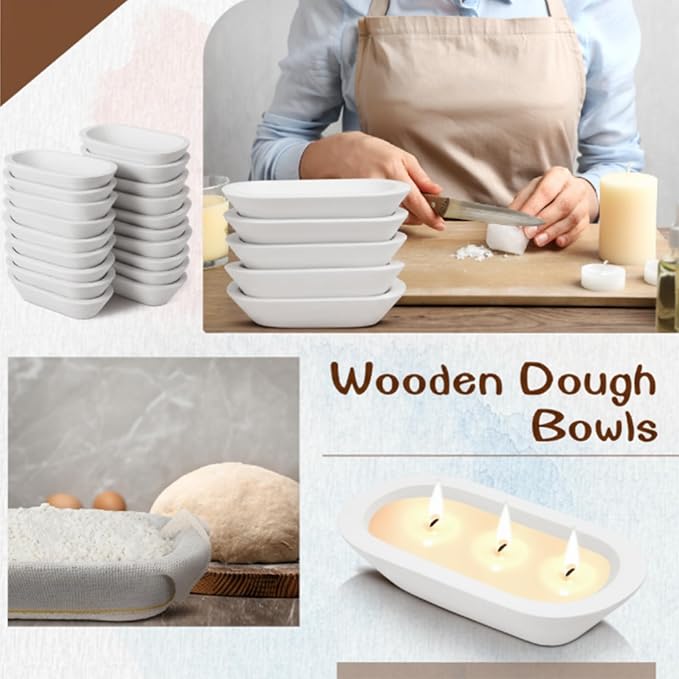 Nuogo 20 Pcs Wooden Dough Bowls Bulk 8.6 Inch Rustic Vintage Hand Carved Wood Dough Bowls Dining for DIY Home Crafts Making Farmhouse Fruits Supplies (White)