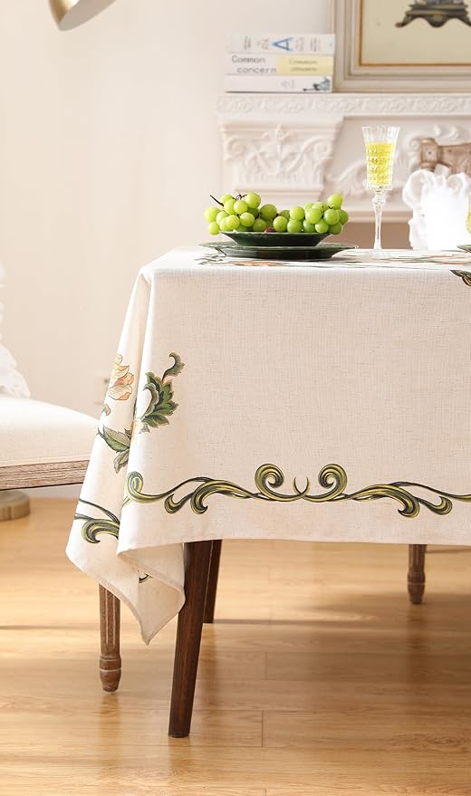 patdrea Designer Linen Square Tablecloth,Vintage French Floral Tablecloths,Wrinkle Free Table Cloth,Decorative Table Cover Cloth for Kitchen,Dining,Tea Party,Home,Christmas,67"*67"