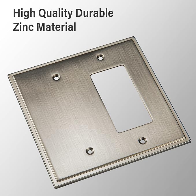 Henne Bery Soft Modern Decorative Wall Plate Switch Plate Outlet Cover (Blank/Decorator, Satin Nickel)