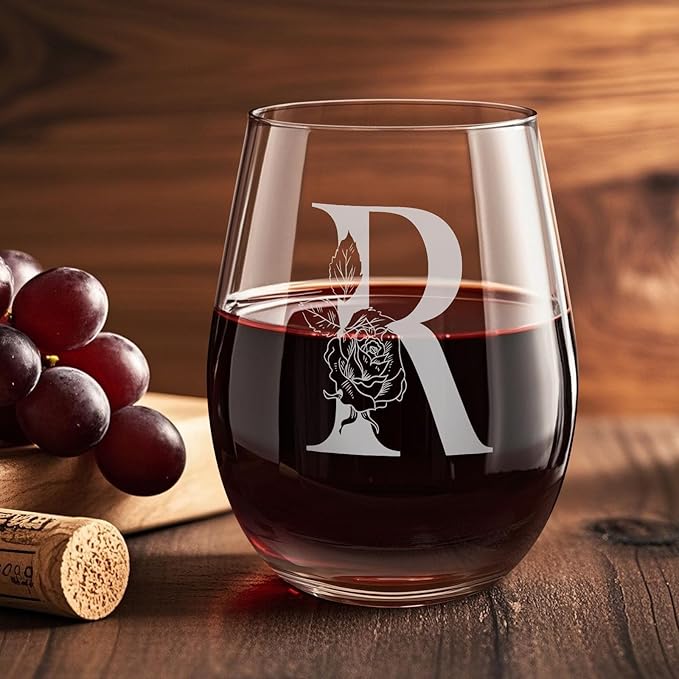 Valentines Day Gifts for Her, Gifts for Women Her Friend Mom Grandma Wife Sister Bridesmaid Nurse, Birthday Galentines Mothers Day Christmas, Personalized Initial Customized Wine Glasses 18OZ(R)