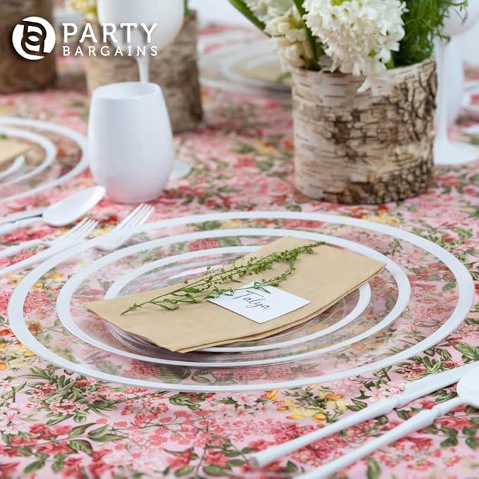 PARTY BARGAINS 13-Inch Charger Plates - 16 Pack, Clear White Rim, Heavy-Duty Disposable Chargers for Elegant Dining - Ideal for Weddings and Formal Events