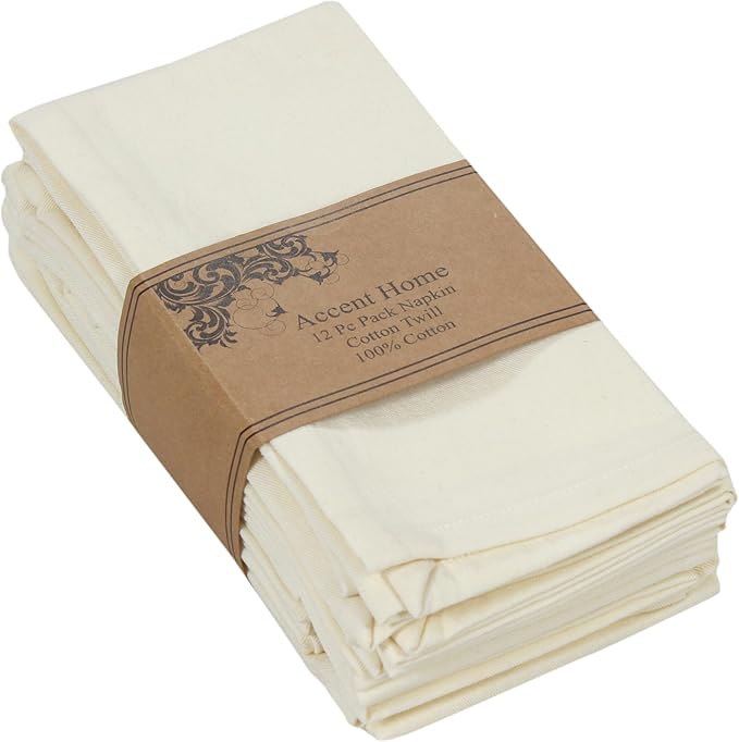 ACCENTHOME Accent Home 100% Cotton Napkins, Delicate Cloth Napkins for Dinners, Parties and Weddings，18 x 18 Inch Set of 12 - Ivory