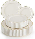 EI 60pcs Beige Plastic Plates with Gold Rim,Ivory Disposable Plates,Heavy Duty Fancy Plastic Plate,10.25" Dinner & 7.5" Dessert Plate Elegant for Party,Wedding,Birthday,Spring,Afternoon tea