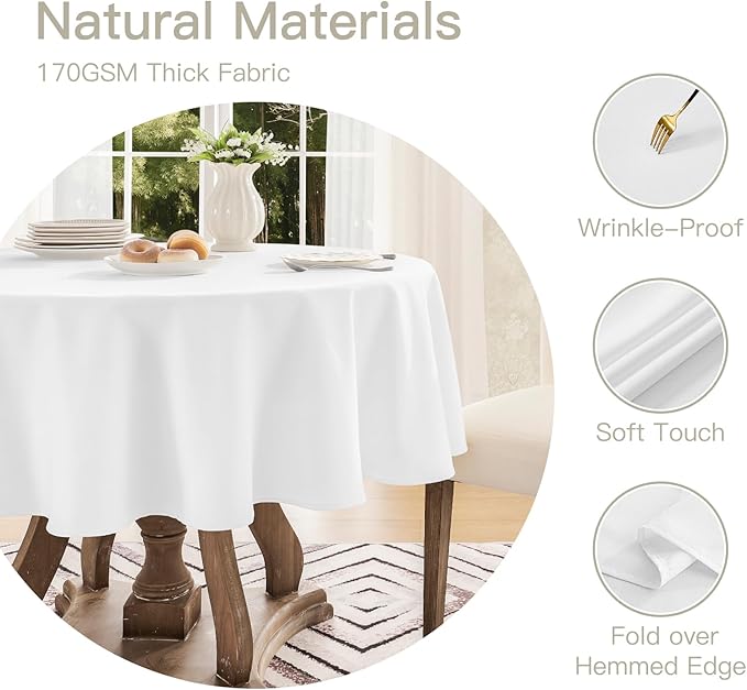 Tablecloth Linen Textured Waterproof & Stain Resistant Table Cloth Wrinkle Free Decorative Fabric Farmhouse Table Cover for Dining/Party/Buffet/Wedding, 60 x 60 Inch, White