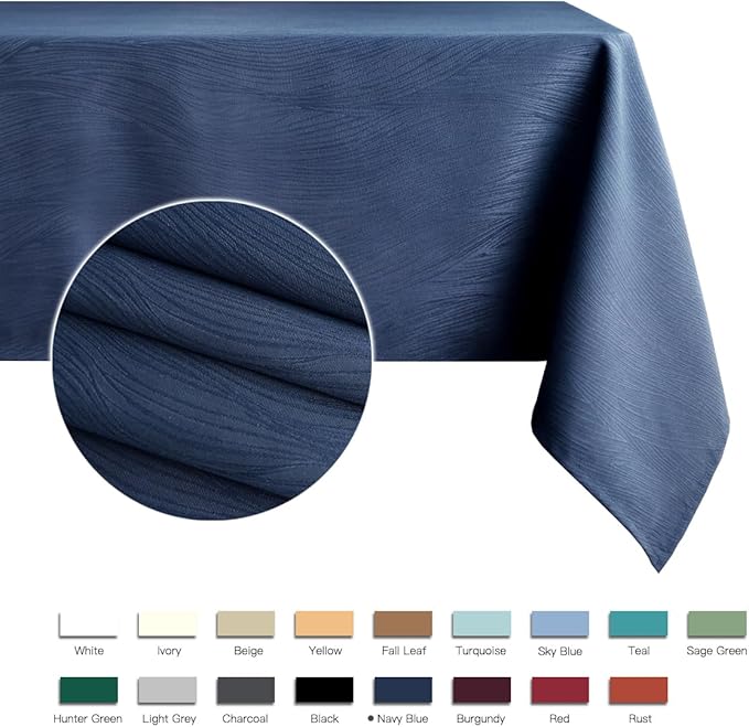 maxmill Jacquard Tablecloth Swirl Design Water Resistance Antiwrinkle Heavy Weight Soft Table Cloth for Buffet Banquet Parties Event Holiday Dinner Rectangle 60 x 84 Inch Navy Blue