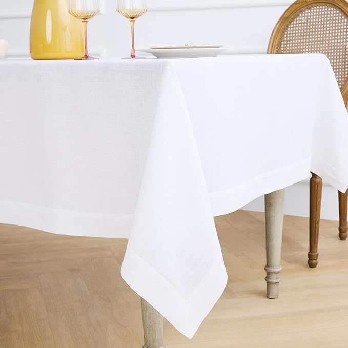 Solino Home White Linen Tablecloth 54 x 72 Inch - 100% Pure Linen Table Cloth for Rectangle Tables - Fete, Machine Washable Tablecloth for Winter, Valentines, Spring, Easter