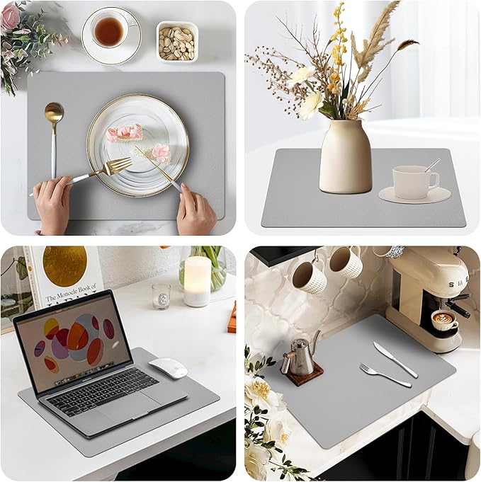Silicone Placemats Set of 4, Heat-Resistant Placemats,Non-Slip Table Mats, Foldable Mats, Easy Clean Placemats, Perfect for Indoor & Outdoor Dining, 12.6 x 17.7 inches by Siliconty(Gray)