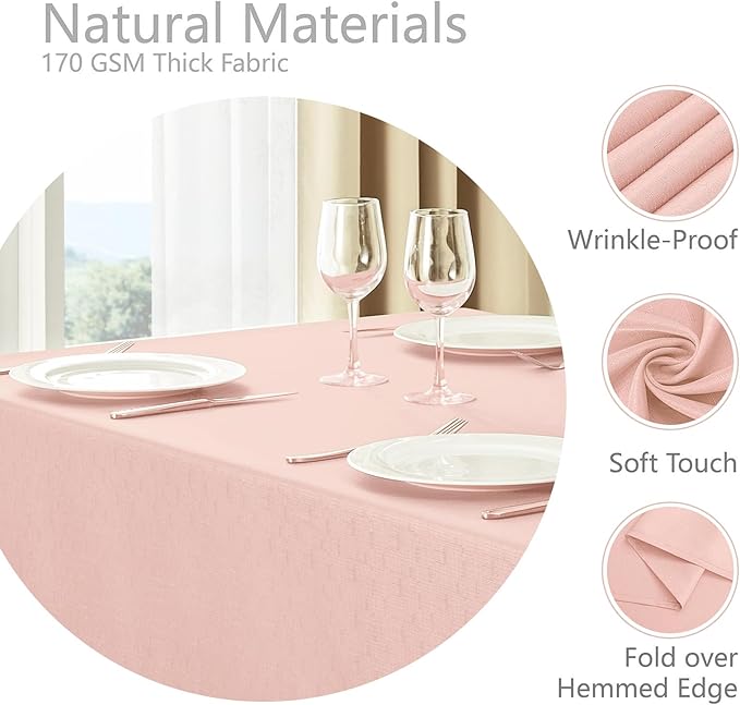 2 Pack Rectangle Tablecloth, 60x104 inch, Water Resistant Wrinkle Free Linen Textured Table Cloth Washable, Decorative Fabric Table Cover for Dining, Party and Camping, Pink