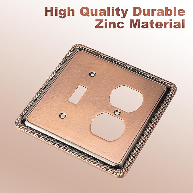 Henne Bery Rope Edge Decorative Wall Plate Switch Plate Outlet Cover (Toggle/Duplex, Antique Copper)