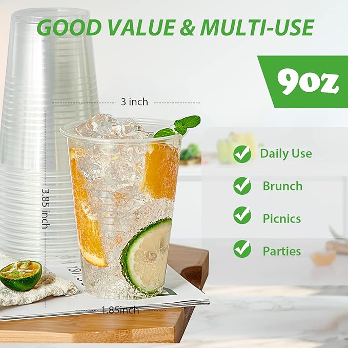 Lilymicky 500 Pack 9 oz Clear Plastic Cups, Disposable Drinking Cups, Plastic Party Cups for Birthday Parties, Picnics, Ceremonies, and Any Events
