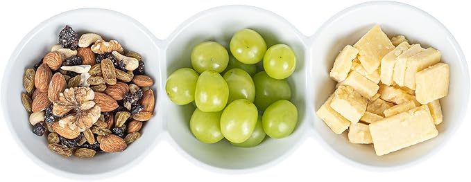 Restaurantware-13.4 x 4.9 x 2.3 Inch Triple Dip Bowls, 1 Microwavable Condiment Server - 3 Compartments, Microwavable, White Porcelain Dip Tray, Dishwashable, For Snacks, Condiments, Or Toppings