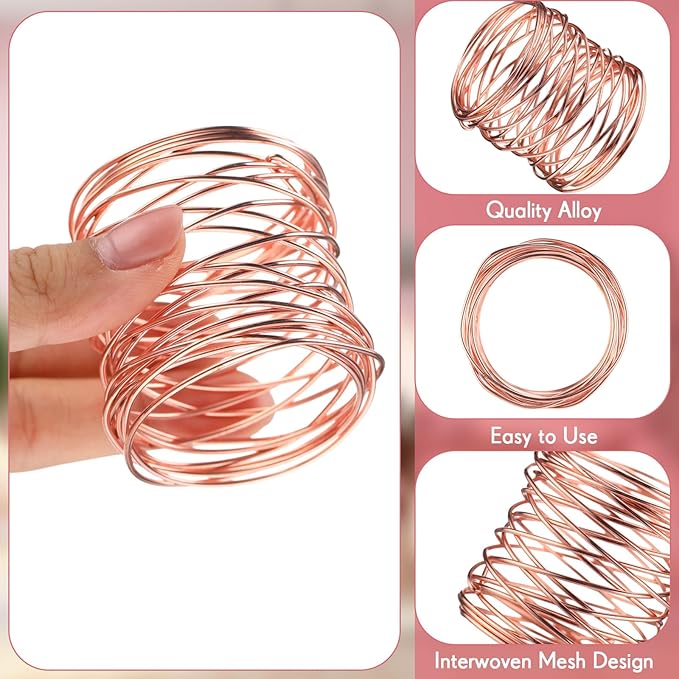 12 Pieces Napkin Rings Holders Handmade Round Mesh Heavy Duty Metal Napkin Rings Holder for Dinner Decoration Dining Table Parties Wedding Christmas (Rose Gold)
