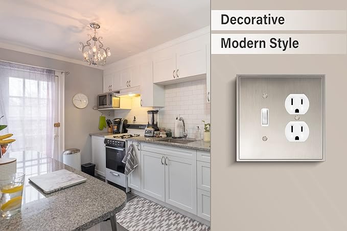 Henne Bery Soft Modern Decorative Wall Plate Switch Plate Outlet Cover (Toggle/Duplex, Satin Nickel)