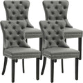 KCC Faux Leather Dining Chairs Set of 4, Upholstered High-end Tufted Dining Room Chair with Nailhead Back Ring Pull Trim Solid Wood Legs, Contemporary Nikki Collection Modern Style for Kitchen, Gray