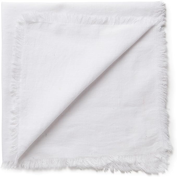 ACCENTHOME White Cotton Linen Napkin Set of 6 18x18 inch Dinner Napkins - Washable Soft Premium Hotel Quality Reusable Hemmed Edges Napkins Perfect Table Linens for Family Dinners, Weddings