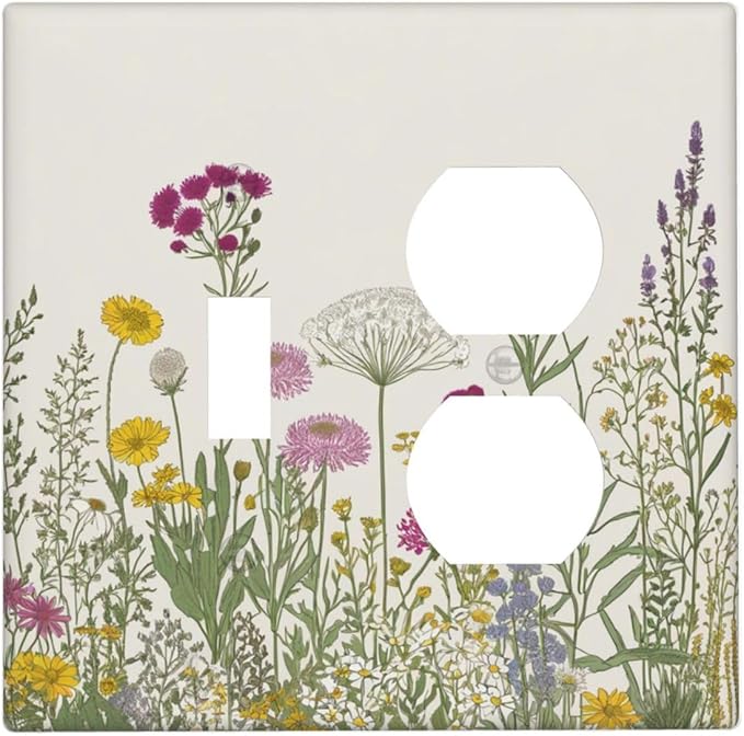 Light Switch Cover Plate Wildflower Botanical Plant Herbs Flower 2 Gang Decorative Switch Plates 1 Toggle Duplex Combo Outlet Covers GFCI Wall Plates for Bathroom Livingroom Decor