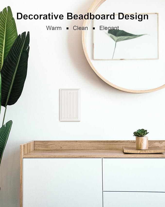 2-Pack Classic Beadboard Single Blank Wall Plate, Durable Natural Bamboo Fiber Wall Plate Cover,Light Almond 1 Gang Wall Plate for Unused Outlets/Switches