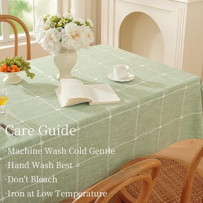 Zobesta Checkered Green Tablecloth Square 53 x 53 Inch Table Cloth, Heavy Weight Washable Farmhouse Soft Boho Linen Gingham Tablecloths for Outdoor, Party, Holiday, Picnic, Dining