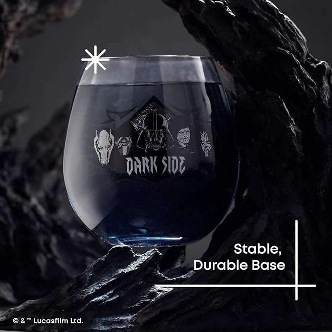 JoyJolt Star Wars Dark Side Stemless Drinking Glasses Set of 4, 15 oz Tumblers, Kitchen Glasses ft. General Grievous, Kylo Ren, Darth Vader, Emperor Palpatine, Darth Maul