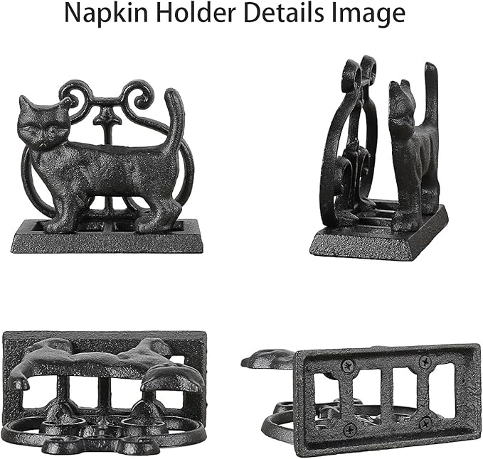 Exquisite Vintage Cast Iron Napkin Holder With Playful Standing Animal Motif - Cat Napkin Holders are suitable for kitchens, restaurants, and parties