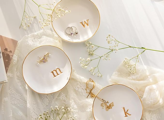 COLLECTIVE HOME - Ceramic Jewelry Tray, Decorative Trinket Dish for Rings Earrings Necklaces Bracelet Watch Keys, Birthday Mother's Day Christmas Gift for Women, 4.75", Glossy (e)