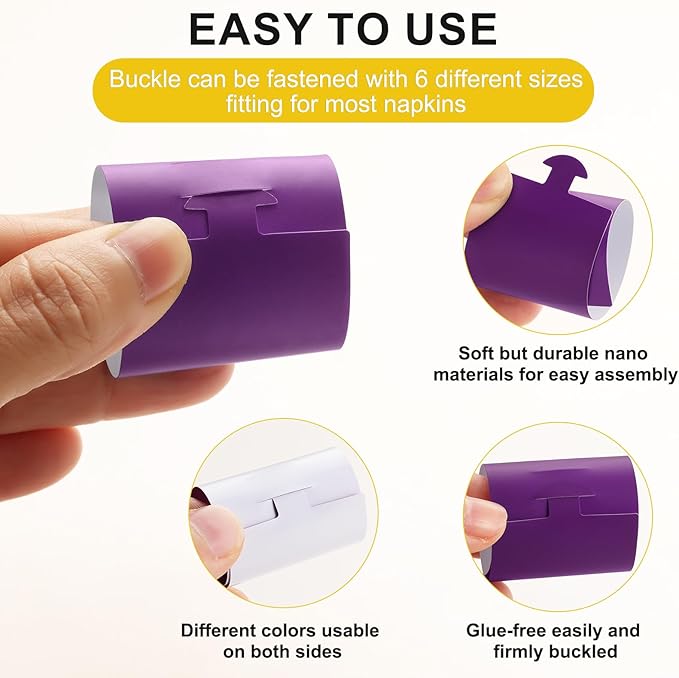 Christmas Napkin Rings Set of 200, 2 Colors in 1, Reusable Adjustable Napkin Bands for Holiday Parties, Wedding, Thanksgiving Table Decor, Waterproof Tear-Proof (Purple) Great Gift Idea