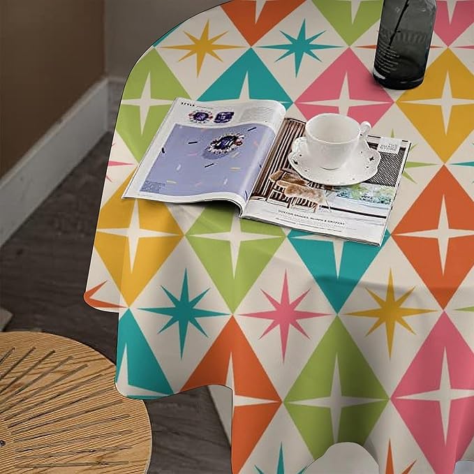 Abstract Geometric Round Tablecloth, Mid Century Retro Abstract Vintage Tablecloth for Home Party Dining Room Kitchen Decor 36Inch(90cm)