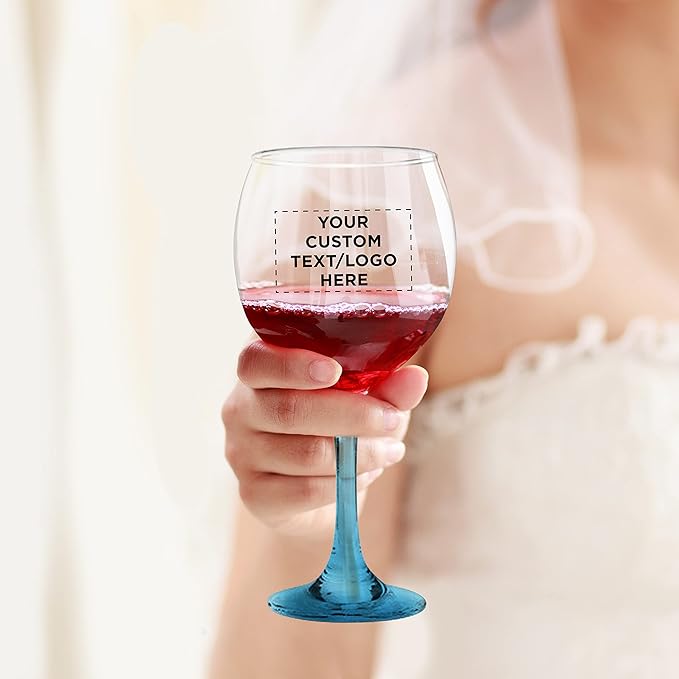 Custom Premiere Wedding Wine Glasses 20.5 oz Set of 12, Personalized Bulk Pack - Restaurant Glassware, Perfect for Red Wine or White Wine - Blue