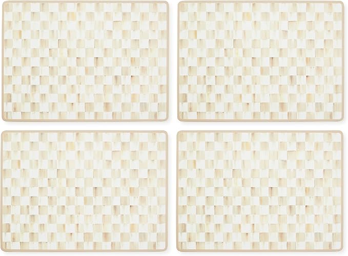 MACKENZIE-CHILDS Set of 4 Cork-Back Placemats, Hard-Finish Table Mats, Brown-and-White Mocha Check