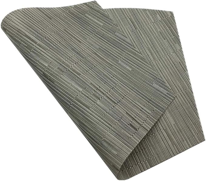 Red-A Woven Vinyl Placemats for Dining Table Durable Heat Resistant Washable Placemats for Round Table Wedge Shaped Placemats Set of 4,Silver Gray