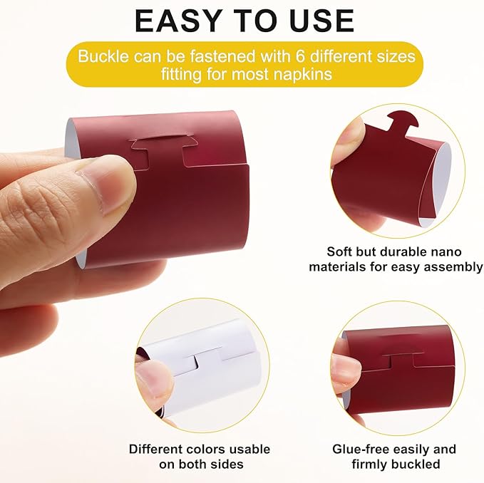 Christmas Napkin Rings Set of 200, 2 Colors in 1, Reusable Adjustable Napkin Bands for Holiday Parties, Wedding, Thanksgiving Table Decor, Waterproof Tear-Proof (Burgundy) Great Gift Idea