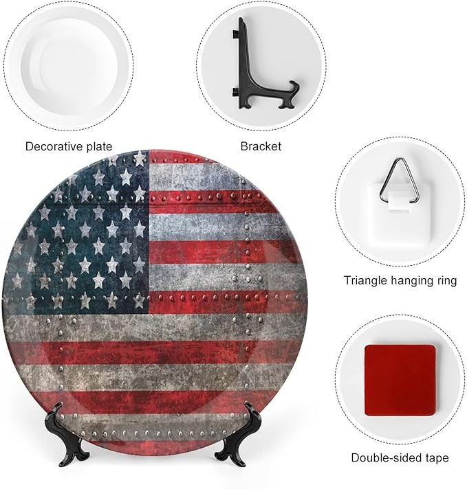 Decorative Plates, American Flag Print Ornament, US Flag Plate, 6 Inch, Kitchen Wall Decor, Multicolor