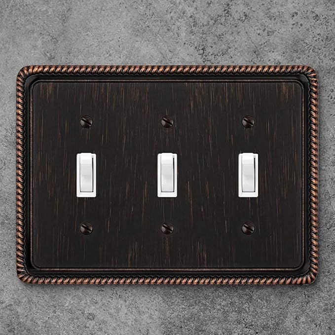Henne Bery Rope Edge Decorative Wall Plate Switch Plate Outlet Cover (Triple Toggle, Aged Bronze)