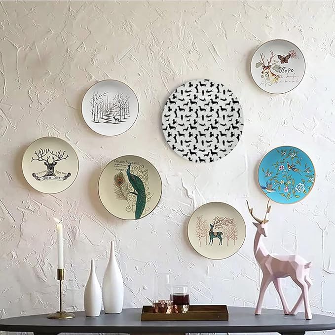 Ceramic Plates, Dog Lover Decorative Ceramic Plates, Monochrome Dachshunds in Numerous Stances Active Life, 10 Inch, Household Plates Decorative, Black White