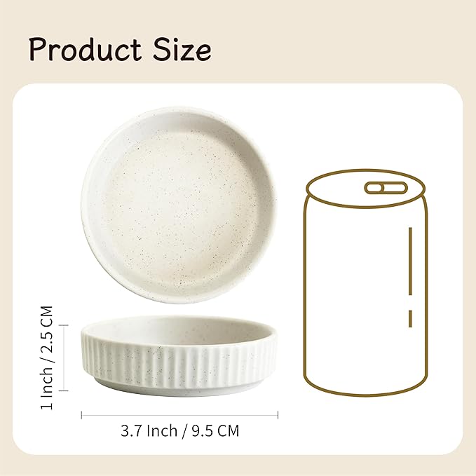 Ceramic Dipping Bowls Set of 6, 4oz Sauce Dishes, 3.74 Inch Diameter, Oxford White with Vertical Texture, Stackable & Dishwasher Safe (White)