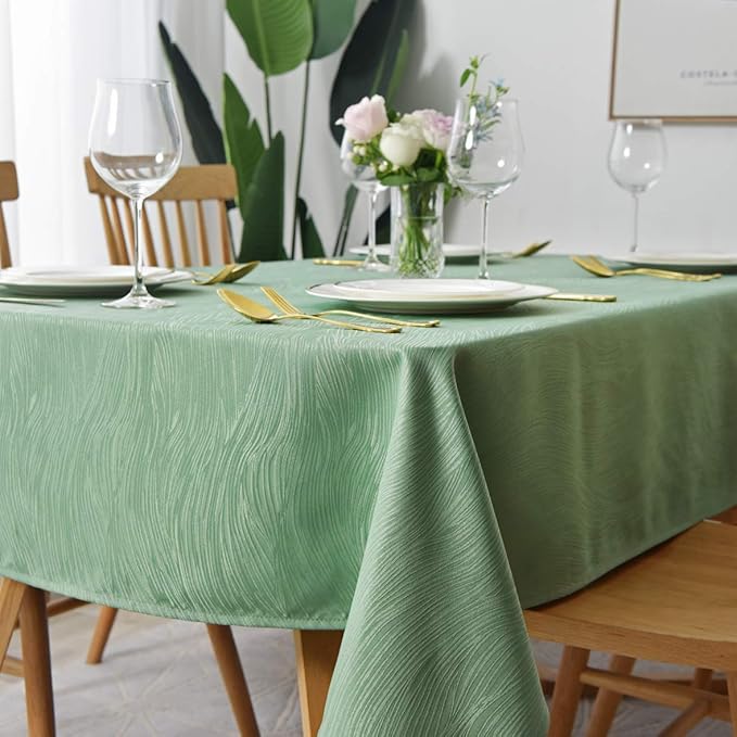 maxmill Jacquard Table Cloth Swirl Design Water Resistant Wrinkle Resistance Heavy Weight Soft Tablecloth for Kitchen Dinning Tabletop Decoration Oblong 60 x 140 Inch Sage Green