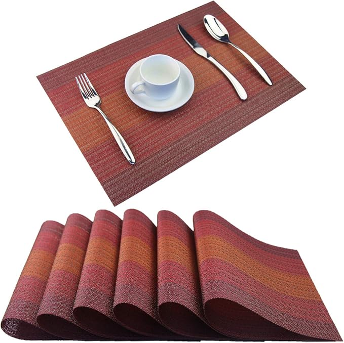 Plastic Placemats,Non Slip Washable Placemats for Dining Table Wipe Clean Table Mats Set of 6(Red)
