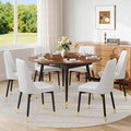 53” Round Dining Table Set for 6｜7 Piece Wood Dining Table Set｜Extendable Dining Room Table with 6 Chairs｜Walnut Wooden Tabletop with Metal Legs｜Easy Assembly｜Space Saving｜for Kitchen, Living Room