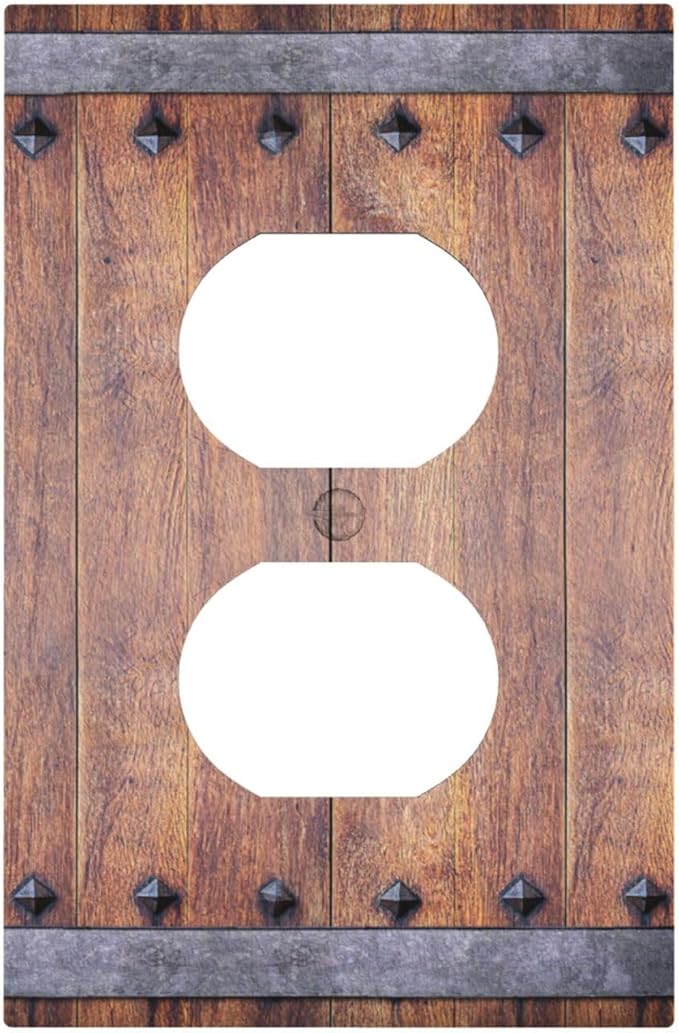 Outlet Covers Rustic Farmhouse Barn Door Vintage Wood 1 Gang Duplex Light Switch Cover Plate Decorative Wall Plates Electrical Switchplate Receptacle for Bathroom Cabin Decor（2 Pack）